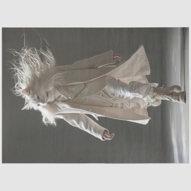 Decoupage Fashion Show White Cat White Outfit Tissue Paper (Front)