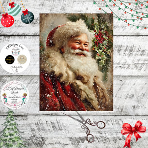 Decoupage Festive Santa Claus Holly Tree Tissue Paper