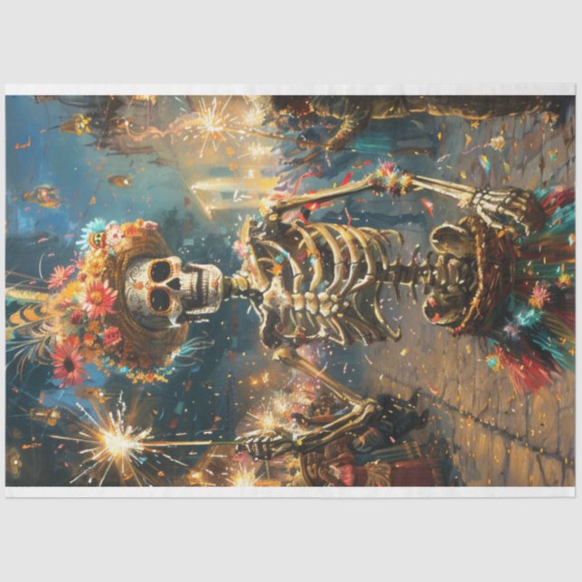 Decoupage Fiesta of the Dead Halloween Skeleton  Tissue Paper (Front)