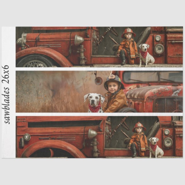 Decoupage Firefighter Truck Kid Dalmatian Handsaw Tissue Paper (Front)