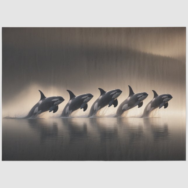 Decoupage Five Orcas Synchronised Display Ocean Tissue Paper (Front)