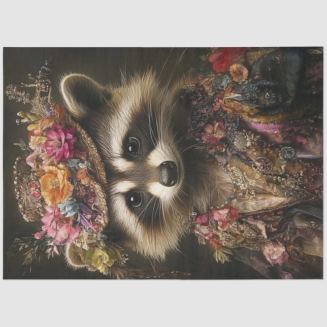 Decoupage Floral Crowned Racoon Regal Costume  Tissue Paper (Front)