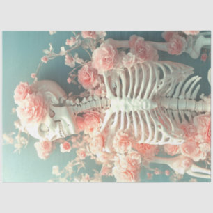 Decoupage Floral Skeleton With Peach Flowers  Tissue Paper