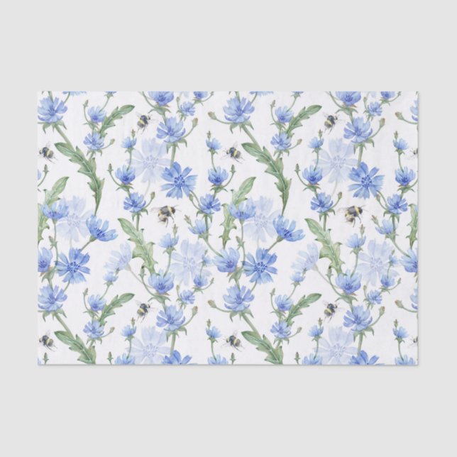 Decoupage Floral Watercolor Blue Birthday Shower Tissue Paper (Front)