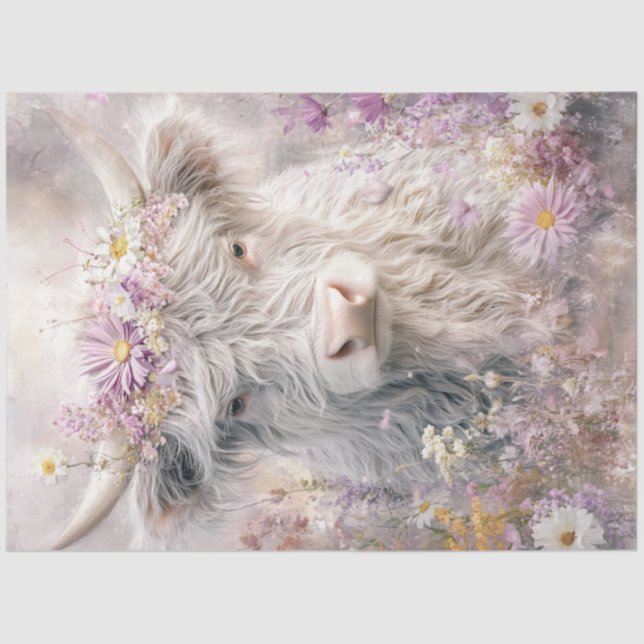 Decoupage Fluffy Highland Cow Crown Flowers  Tissue Paper (Front)