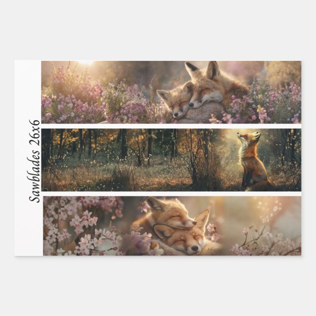 Decoupage Fox Forest Scenes Handsaw Panels  Wrapping Paper Sheet (Front 3)