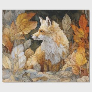 Decoupage Fox with Autumn Leaves Art Nouveau Wrapping Paper