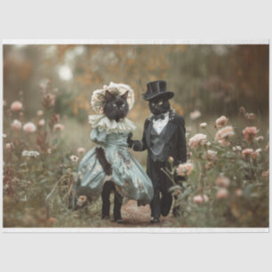 Decoupage French Cats in a Field of Flowers  Tissue Paper