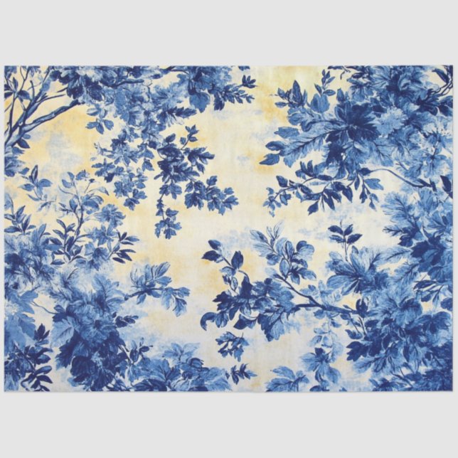 Decoupage French Country Wallpaper Blue White  Tissue Paper (Front)