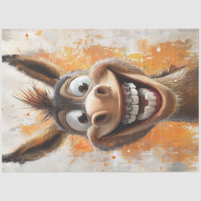 Decoupage Funny Expressive Happy Donkey  Tissue Paper (Front)