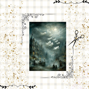 Decoupage Ghost Light Hollow Fog Covered Castle  Tissue Paper