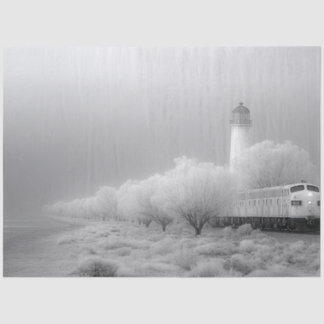 Decoupage Ghost White Winter Train Journey   Tissue Paper (Front)