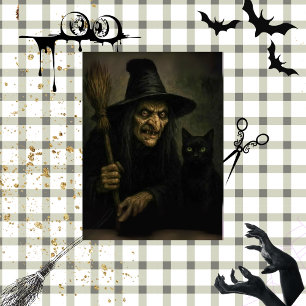 Decoupage Gnarly Witch & Her Black Cat  Tissue Paper