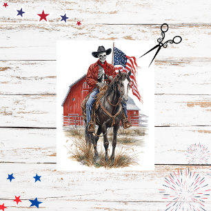 Decoupage Gothic Cowboy Skeleton Horse Patriotic  Tissue Paper