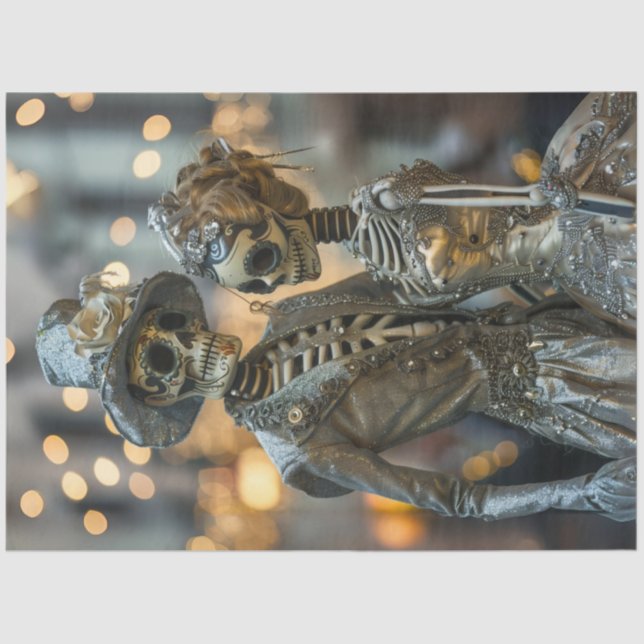 Decoupage Gothic Elegant Skeleton Couple Silver  Tissue Paper (Front)