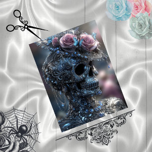 Decoupage Gothic Luxe Skull Crowned in Bloom  Tissue Paper
