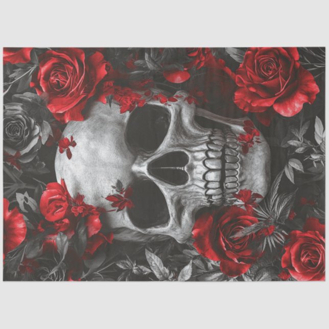 Decoupage Gothic Silver Skeleton Skull  Tissue Paper (Front)