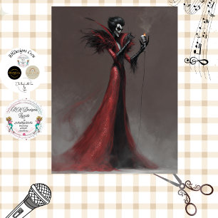 Decoupage Gothic Singer Performer Red Gown Tissue Paper