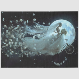 Decoupage Gothic Skeleton Bride Bicycle White Veil Tissue Paper