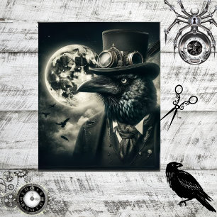 Decoupage Gothic Steampunk Raven Mystical Moon  Tissue Paper