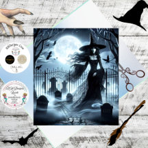 Decoupage Gothic Witch Graveyard Artwork 