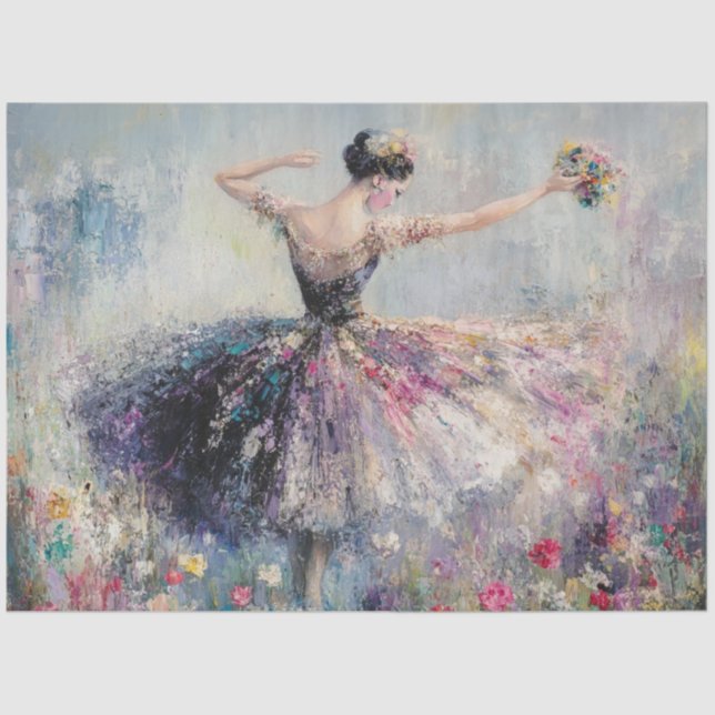 Decoupage Graceful Ballerina Dancing Field Flowers Tissue Paper (Front)