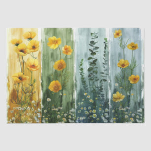 Decoupage Green Yellow Blue Hues of Flowers Tissue Paper
