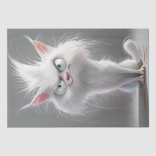 Decoupage Grumpy White Fury Cat  Tissue Paper