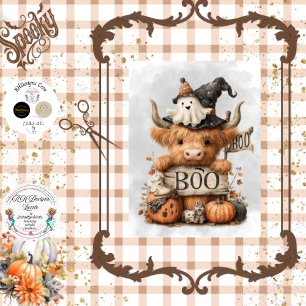 Decoupage Halloween Highland Cow Boo Sign  Tissue Paper