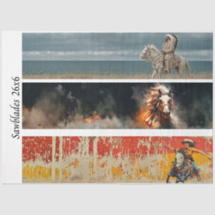 Decoupage Hand Saw Art Western 26x6" Designs  Tissue Paper