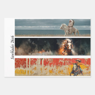 Decoupage Hand Saw Art Western 26x6" Designs  Wrapping Paper Sheet