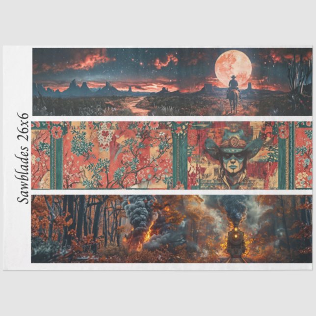 Decoupage Handsaw 26x6" Western Designs  Tissue Paper (Front)