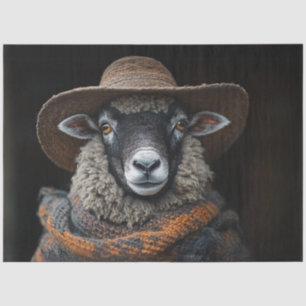 Decoupage Handsome Sheep Brown Hat Scarf  Tissue Paper
