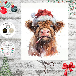 Decoupage Highland Calf Santa Hat Candy Cane Snow  Tissue Paper