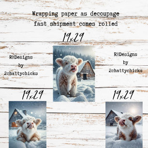 Decoupage Highland Calves Winter Scene  Wrapping Paper Sheet