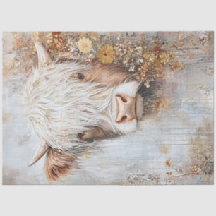 Decoupage Highland Cow Hazel Wildflowers  Tissue Paper