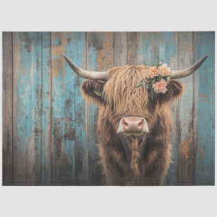 Decoupage Highland Cow Shaggy Fur Weathered Fence Tissue Paper
