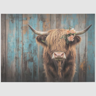 Decoupage Highland Cow Shaggy Fur Weathered Fence  Tissue Paper