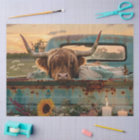 Decoupage Highland Cow Vintage Truck Sunflowers 