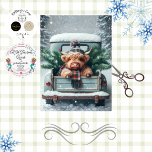 Decoupage Highland Cow Winter Truck Scene Tissue Paper