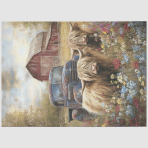 Decoupage Highland Cows Countryside Red Barn  Tissue Paper