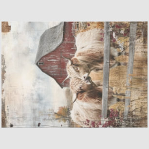 Decoupage Highland Cows Sage Grass Red Barn  Tissue Paper