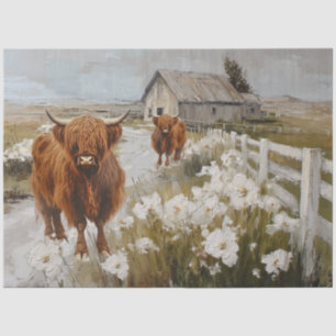 Decoupage Highland Cows Walking Down Country Road  Tissue Paper