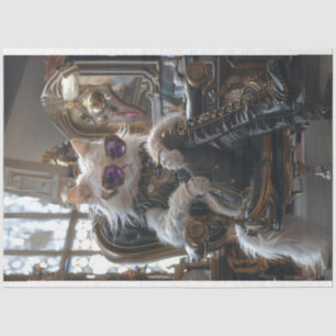 Decoupage Hippie Styled White Furry Cat Hip Boots Tissue Paper