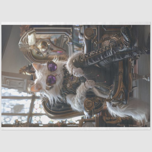 Decoupage Hippie Styled White Furry Cat Hip Boots Tissue Paper (Front)