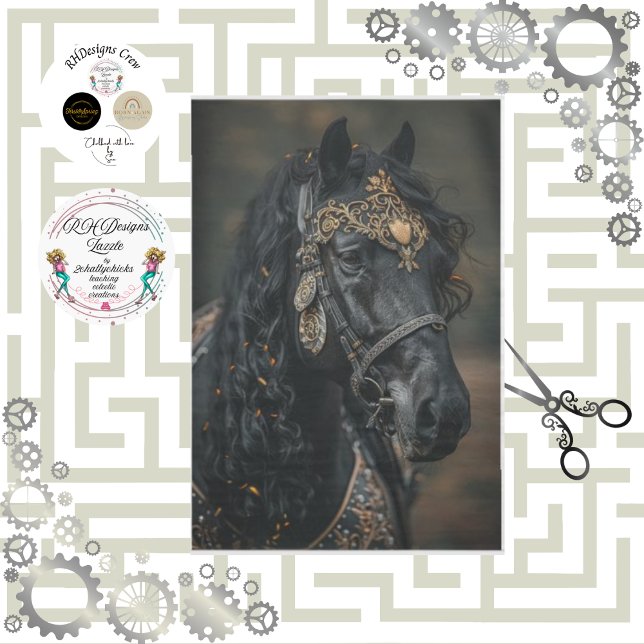 Decoupage Horse Black Nobility Golden Adornments  Tissue Paper (Creator Uploaded)
