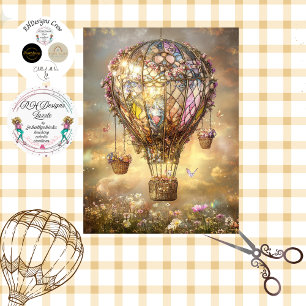Decoupage Hot Air Balloon Stained Glass Floral  Tissue Paper