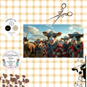 Decoupage Humourous Cows Dressed Farm Clothes Tissue Paper
