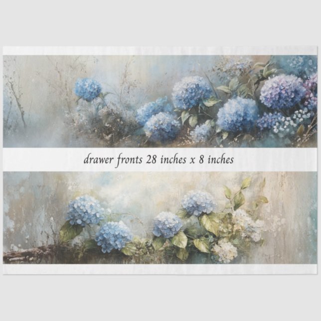 Decoupage Hydrangea Flowers Drawer Fronts 29x8  Tissue Paper (Front)