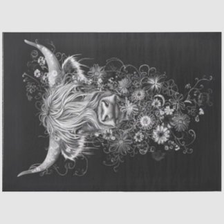 Decoupage Intricate Black White Highland Cow  Tissue Paper